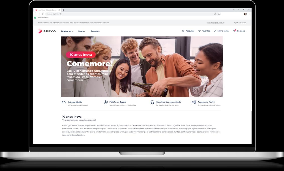 Mockup da lojinha corporativa Glim com campanha de celebração e reconhecimento