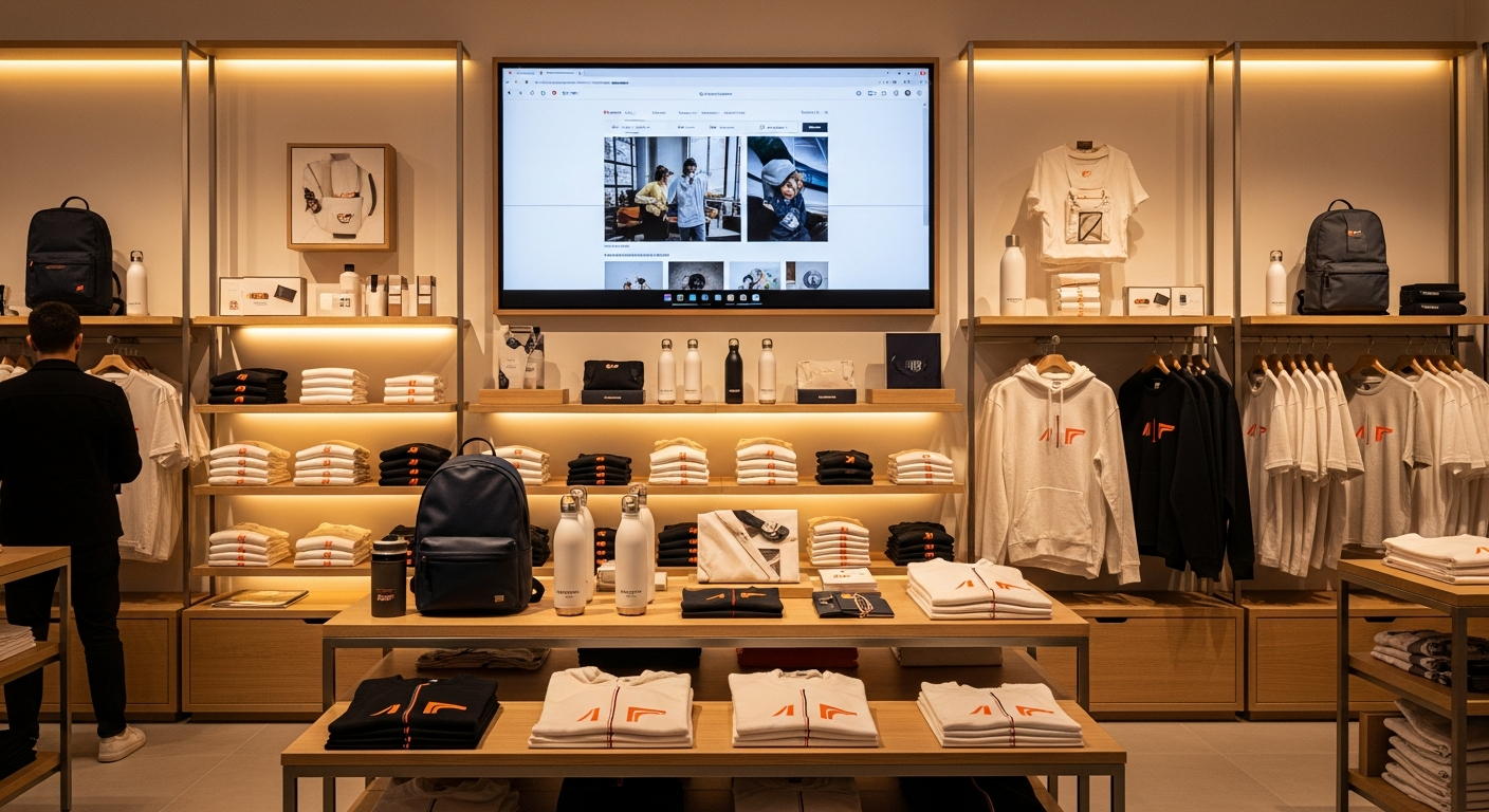 Brand store corporativa com produtos de marca organizados