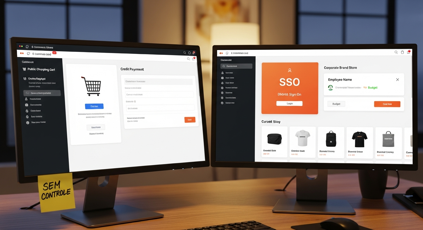 Comparação entre plataforma de loja corporativa e e-commerce genérico